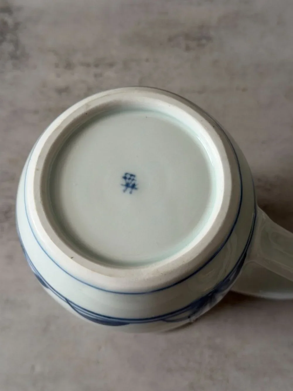Vintage Tobe Ware Blue Sun Japan Baizan Kiln Ceramic Pitcher Hand Painted 6.5